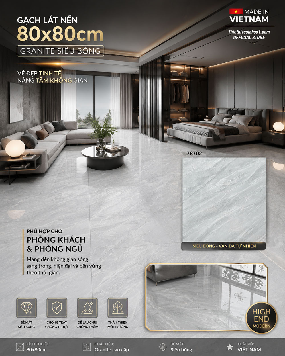 Gạch 80x80 Takao 78702 Vân Đá Xám Gạch 80x80 Takao 78702 Vân Đá Xám