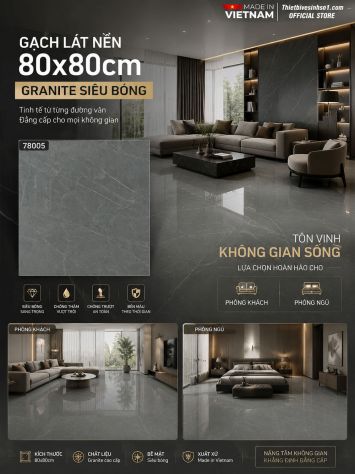 Gạch 80x80 Takao 78005 Vân Đá Ghi