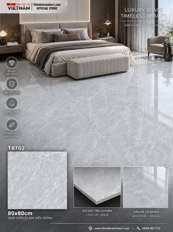 Gạch 80x80 Takao T8702 Vân Đá Xám