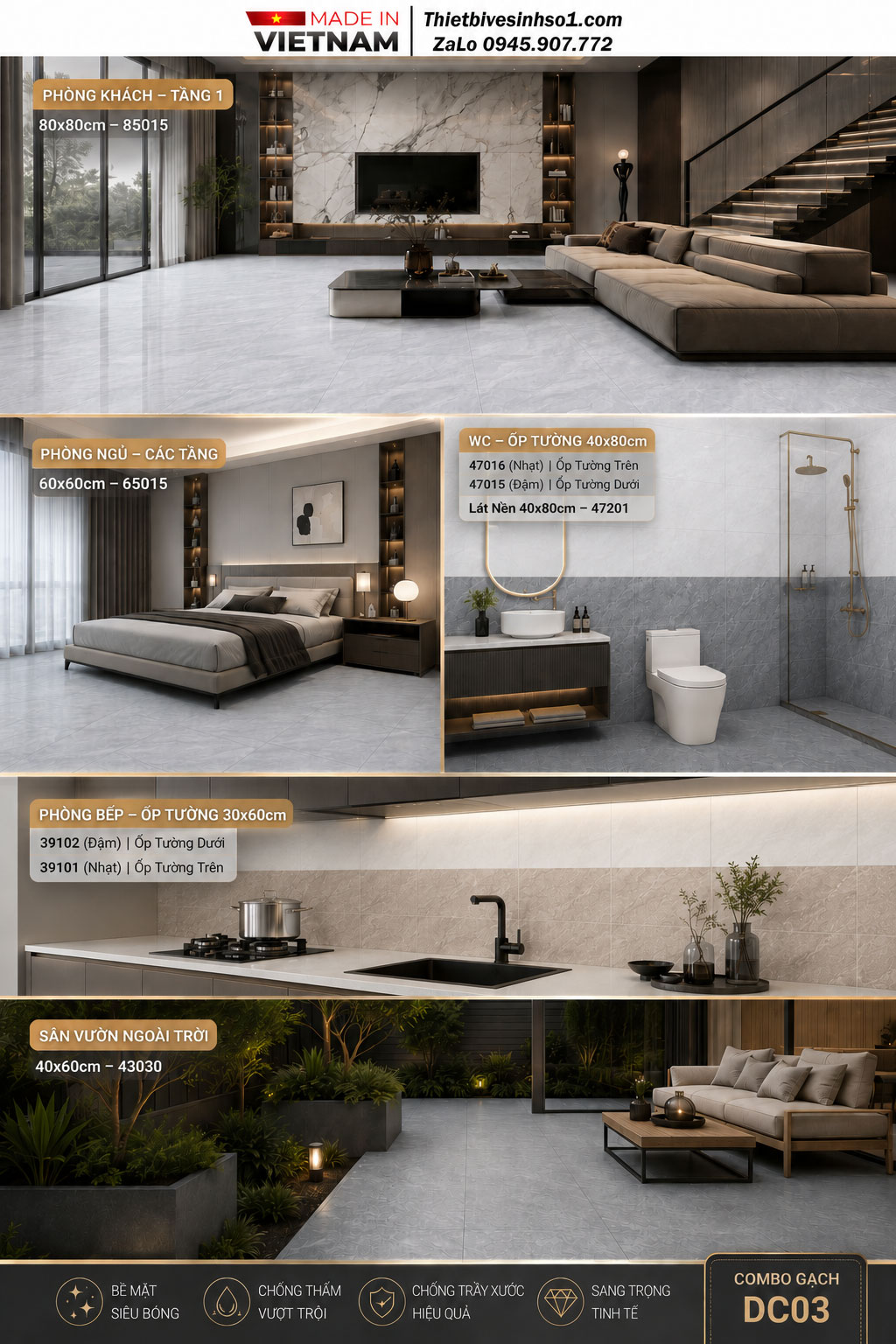 Combo Trọn Bộ Gạch Ốp Lát Catalan DC03 Combo Trọn Bộ Gạch Ốp Lát Catalan DC03