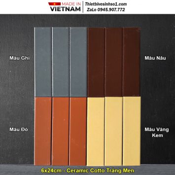 Gạch Thẻ Đỏ Đất Việt 6x24cm Tráng Men