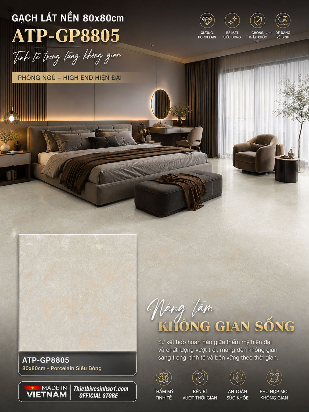 Gạch 80x80 Viglacera ATP-GP8805 Vân Vàng Gạch 80x80 Viglacera ATP-GP8805 Vân Vàng