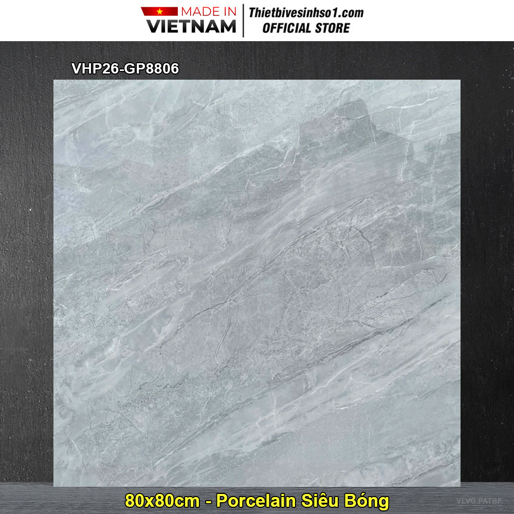 Gạch 80x80 Viglacera VHP26-GP8806 Vân Ghi Xám