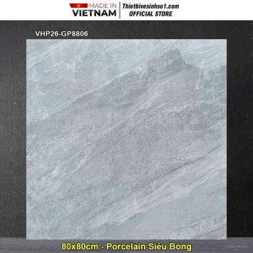 Gạch 80x80 Viglacera VHP26-GP8806 Vân Ghi Xám
