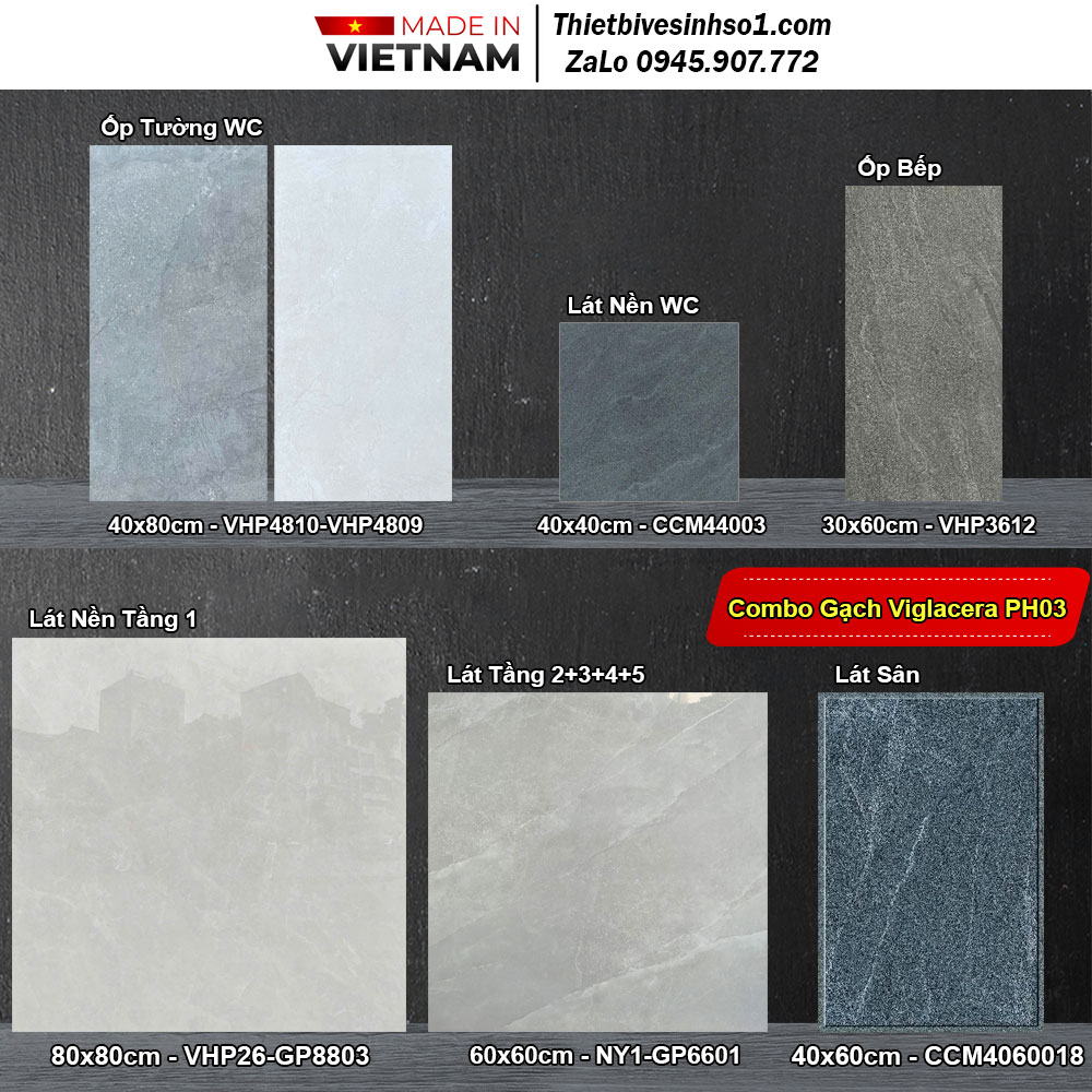 Combo Trọn Bộ Gạch Ốp Lát Viglacera PH03