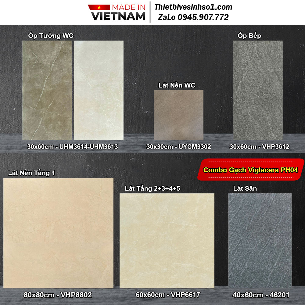 Combo Trọn Bộ Gạch Ốp Lát Viglacera PH04