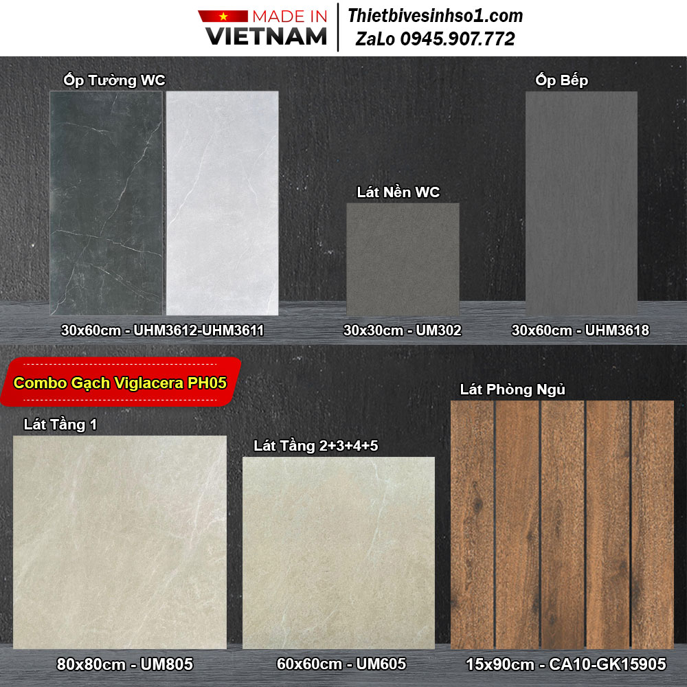 Combo Trọn Bộ Gạch Ốp Lát Viglacera PH05