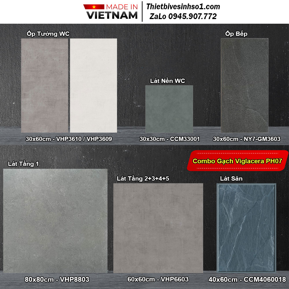 Combo Trọn Bộ Gạch Ốp Lát Viglacera PH07