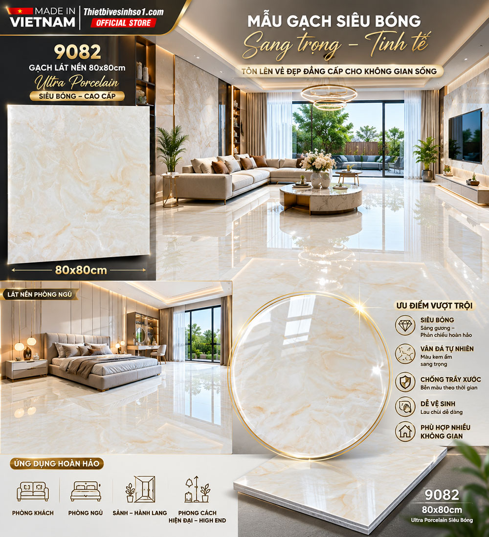 Gạch 80x80 Vitto 9082 Vân Vàng Gạch 80x80 Vitto 9082 Vân Vàng