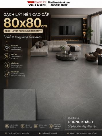 Gạch 80x80 Vitto 71102 Vân Ghi Xám