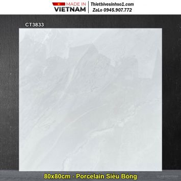 Gạch 80x80 Á Mỹ CT3833 Vân Đá Trắng