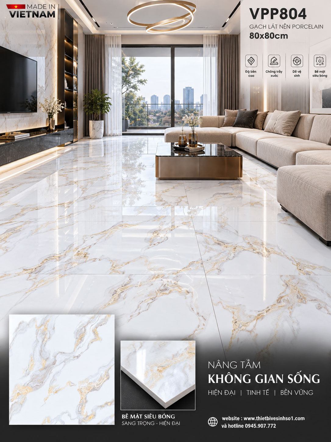 Gạch 80x80 Nice VPP804 Trắng Vân Vàng Gạch 80x80 Nice VPP804 Trắng Vân Vàng