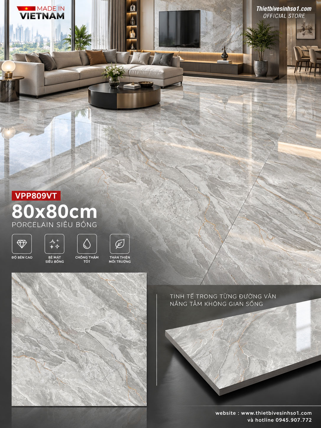 Gạch 80x80 Nice VPP809VT Vân Đá Xám Gạch 80x80 Nice VPP809VT Vân Đá Xám