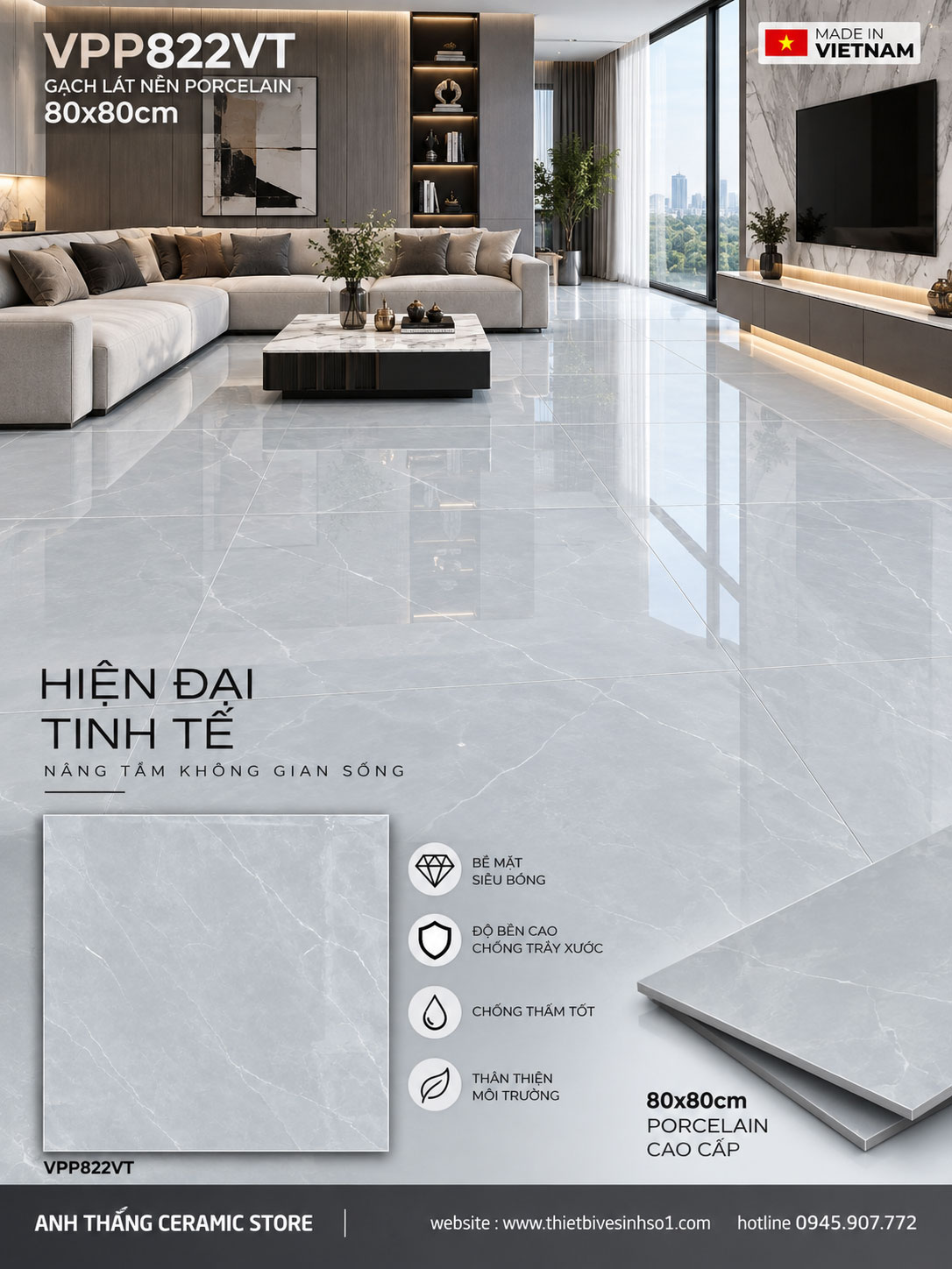 Gạch 80x80 Nice VPP822VT Vân Xám Gạch 80x80 Nice VPP822VT Vân Xám