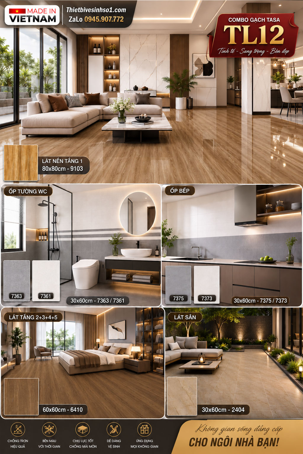 Combo Gạch Ốp Lát Tasa TL12 Combo Gạch Ốp Lát Tasa TL12