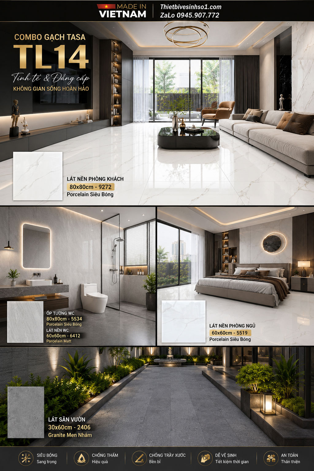 Combo Gạch Ốp Lát Tasa TL14 Combo Gạch Ốp Lát Tasa TL14