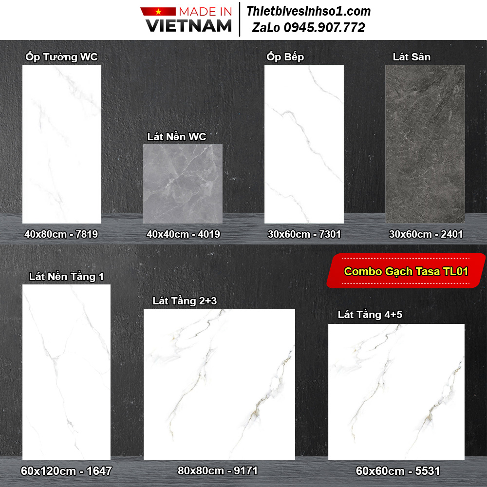 Combo Trọn Bộ Gạch Ốp Lát Tasa TL01 Combo Trọn Bộ Gạch Ốp Lát Tasa TL01