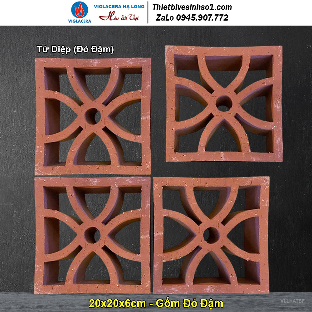 Gạch Thông Gió 20x20 Gốm Đỏ Tứ Diệp (Đỏ Đậm)