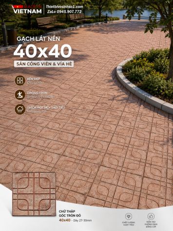 Gạch TERRAZZO Chữ Thập Góc Tròn Đỏ