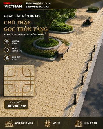Gạch TERRAZZO Chữ Thập Góc Tròn Vàng