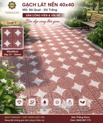 Gạch TERRAZZO Rẻ Quạt Đỏ Trắng