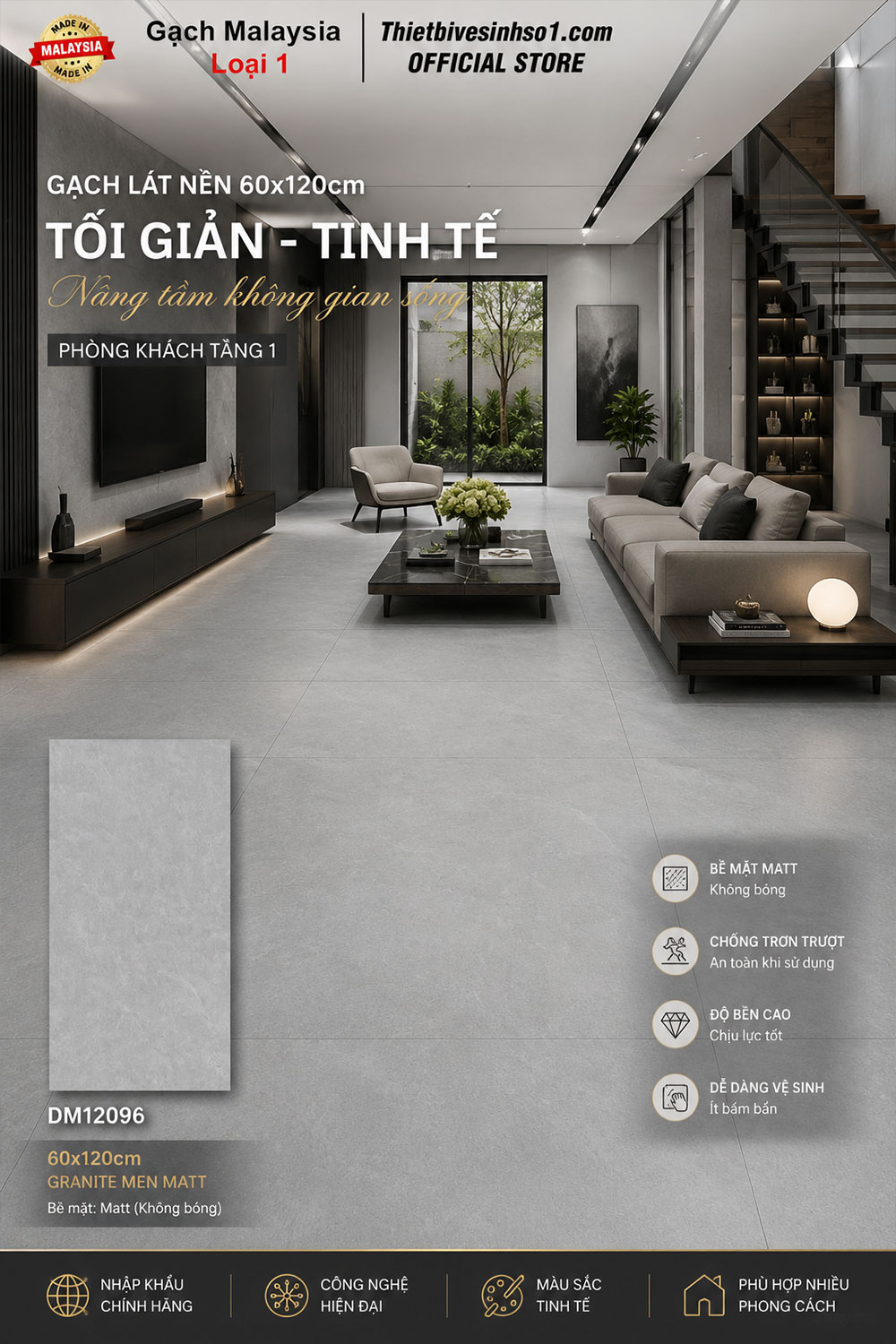 Gạch 60x120 Malaysia DM12096 Gạch 60x120 Malaysia DM12096
