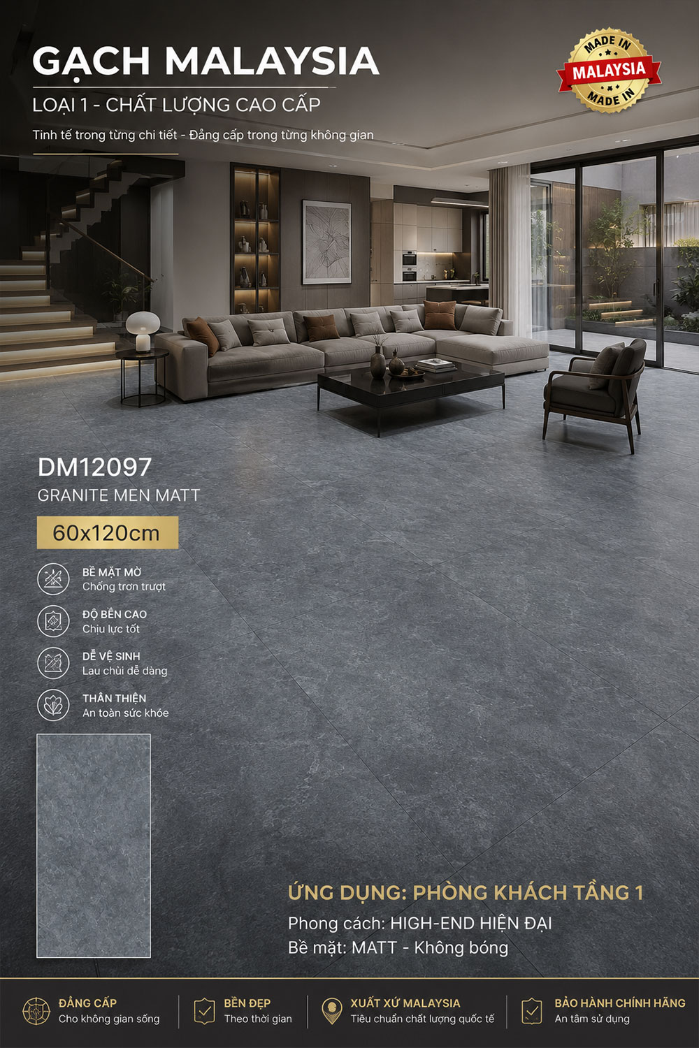 Gạch 60x120 Malaysia DM12097 Gạch 60x120 Malaysia DM12097