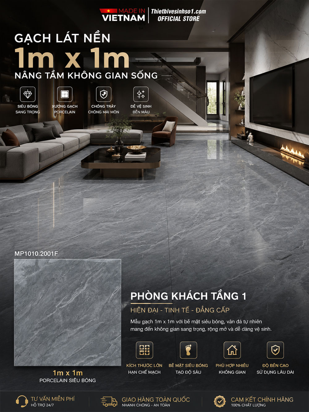 Gạch 1m x 1m Mikado MP1010.2001F Vân Ghi Xám Gạch 1m x 1m Mikado MP1010.2001F Vân Ghi Xám