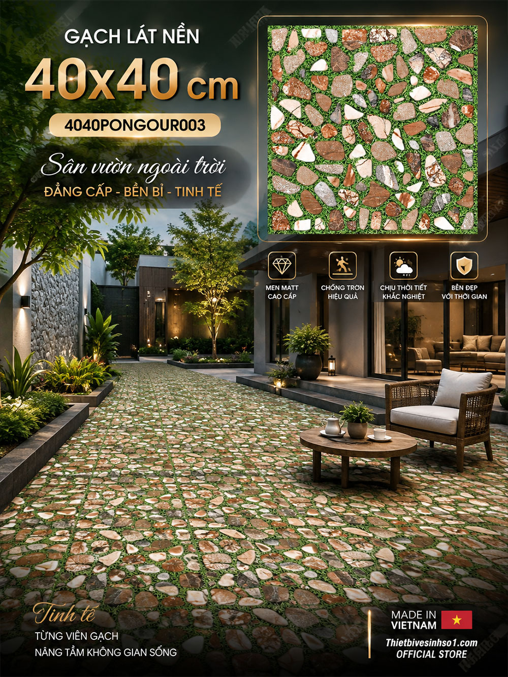 Gạch 40x40 Đồng Tâm 4040PONGOUR003 Gạch 40x40 Đồng Tâm 4040PONGOUR003