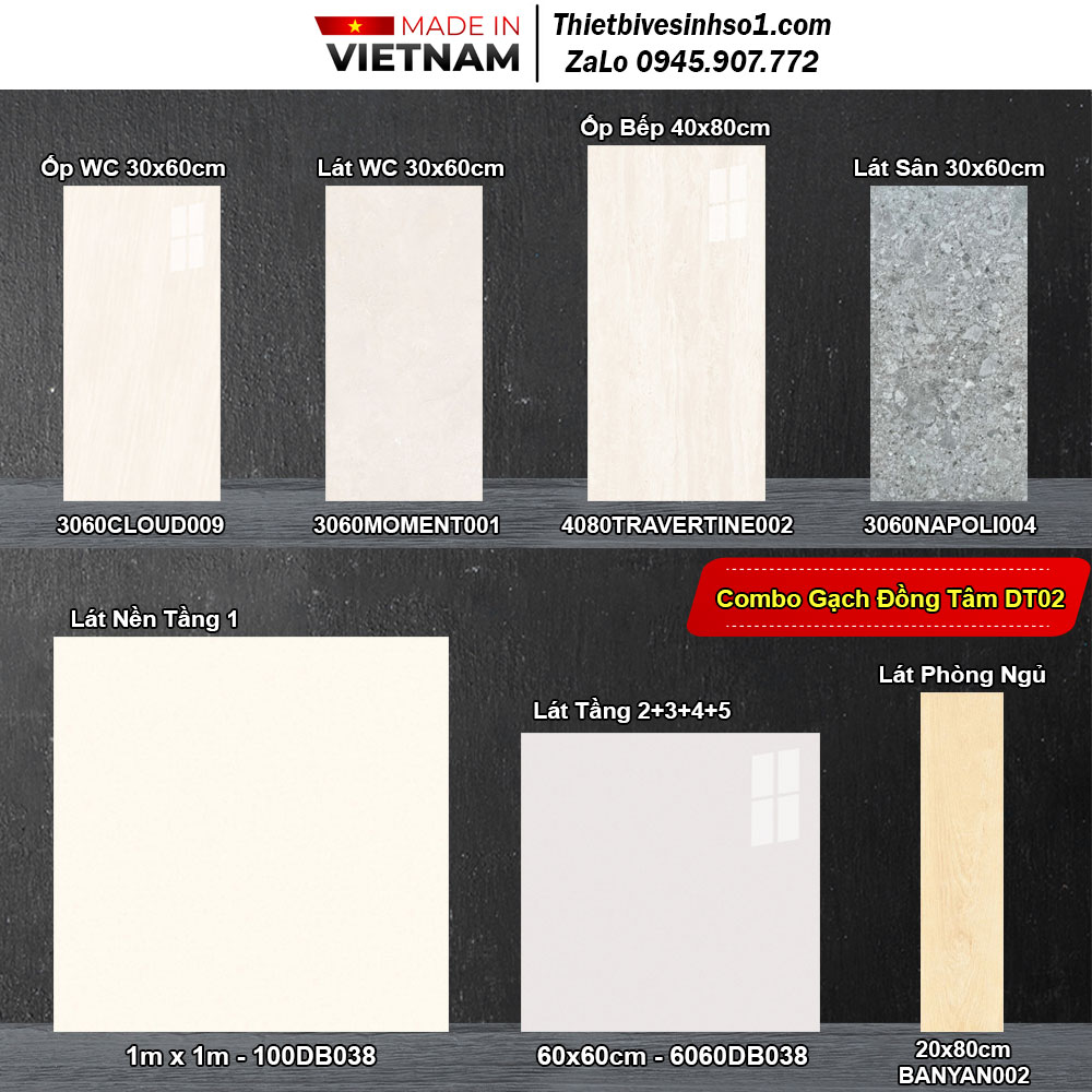 Combo Trọn Bộ Gạch Ốp Lát Đồng Tâm DT02