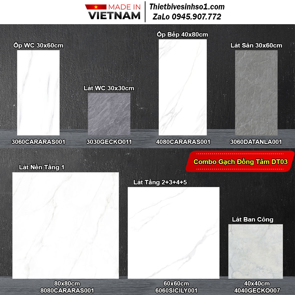 Combo Trọn Bộ Gạch Ốp Lát Đồng Tâm DT03