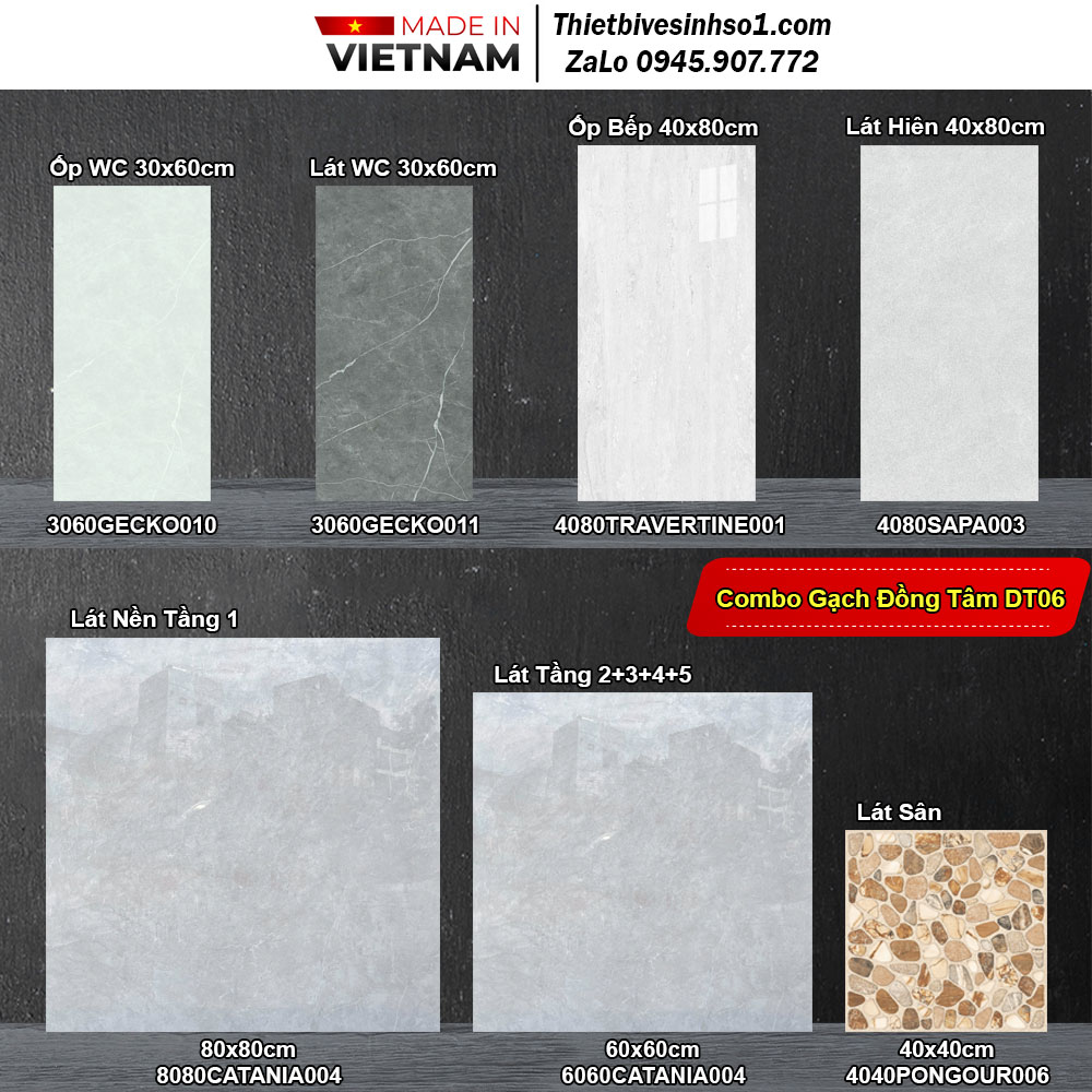 Combo Trọn Bộ Gạch Ốp Lát Đồng Tâm DT06