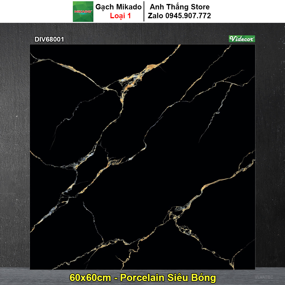 Gạch 60x60 Mikado DIV68001 Đen Vân Vàng