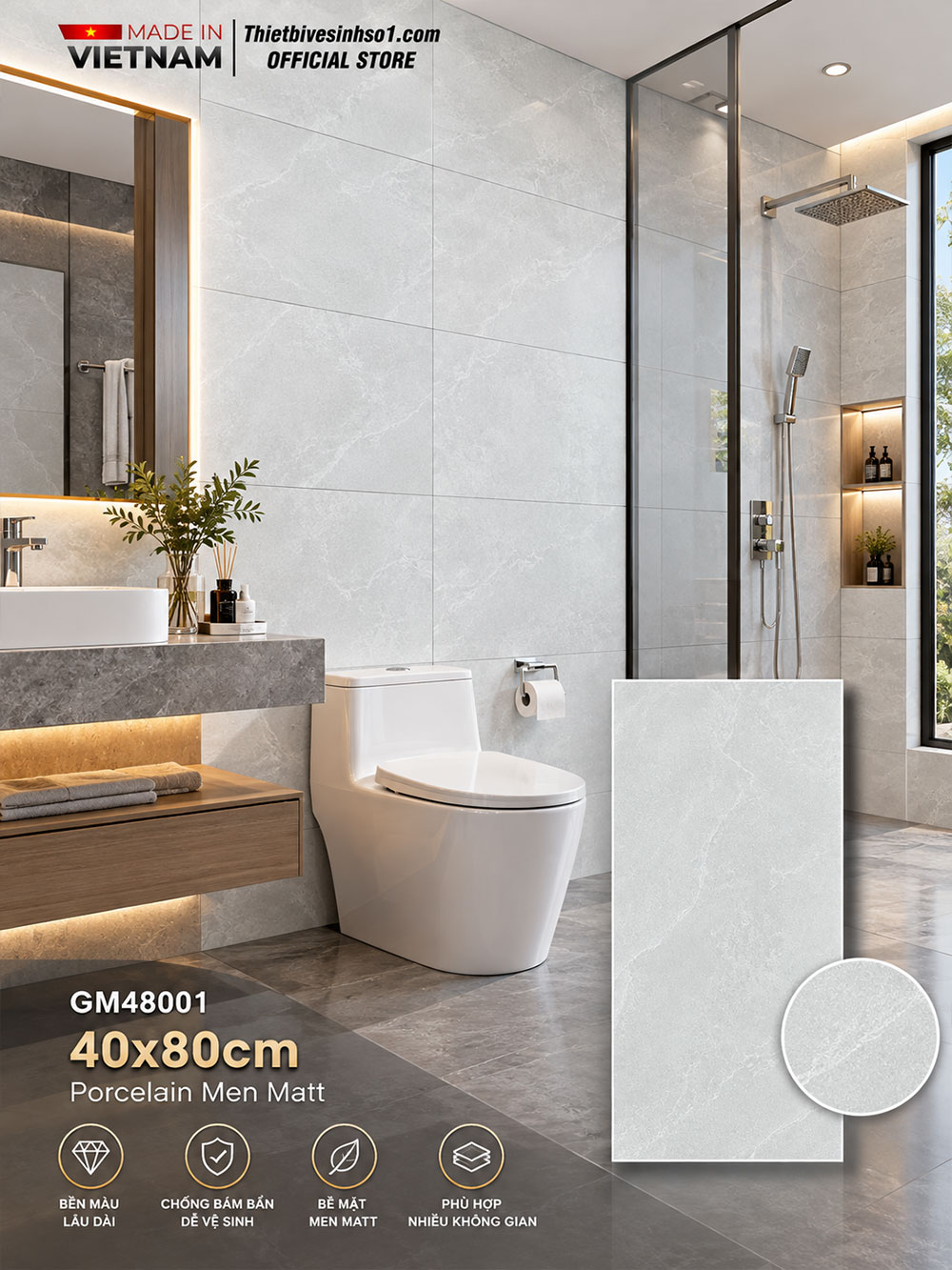 Gạch 40x80 Novita GM48001 Gạch 40x80 Novita GM48001