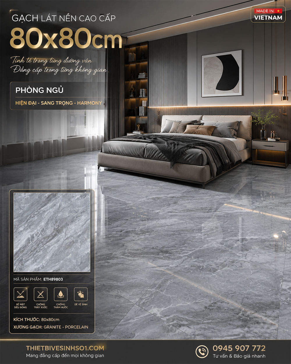 Gạch 80x80 PTG ETH89803 Vân Đá Ghi Gạch 80x80 PTG ETH89803 Vân Đá Ghi