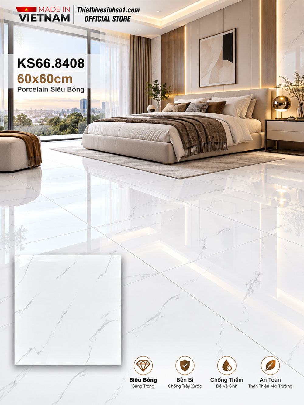 Gạch 60x60 Redstar KS66.8408 Trắng Khói Gạch 60x60 Redstar KS66.8408 Trắng Khói