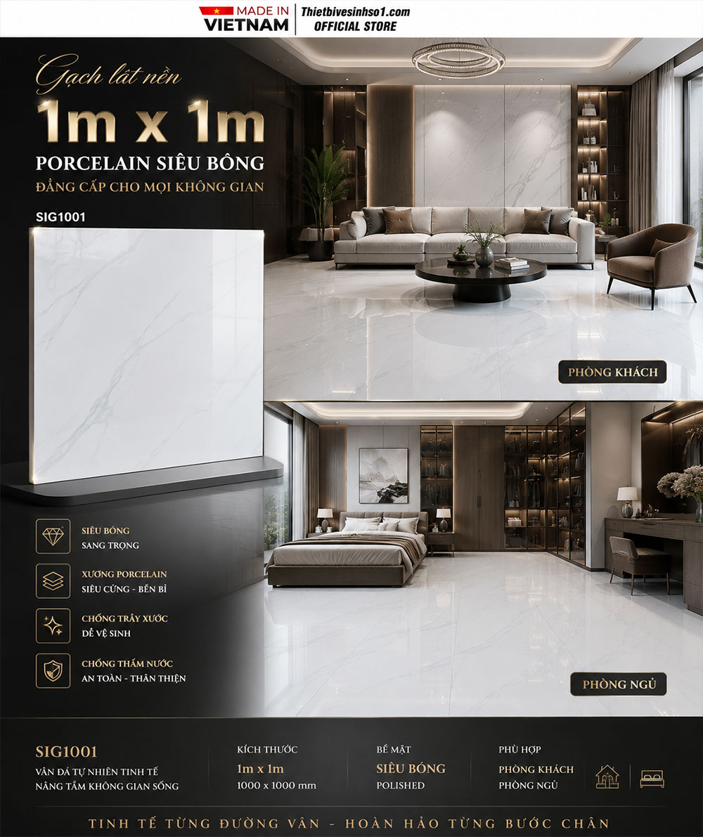 Gạch 1m x 1m Thắng Cường SIG1001 Trắng Khói Gạch 1m x 1m Thắng Cường SIG1001 Trắng Khói