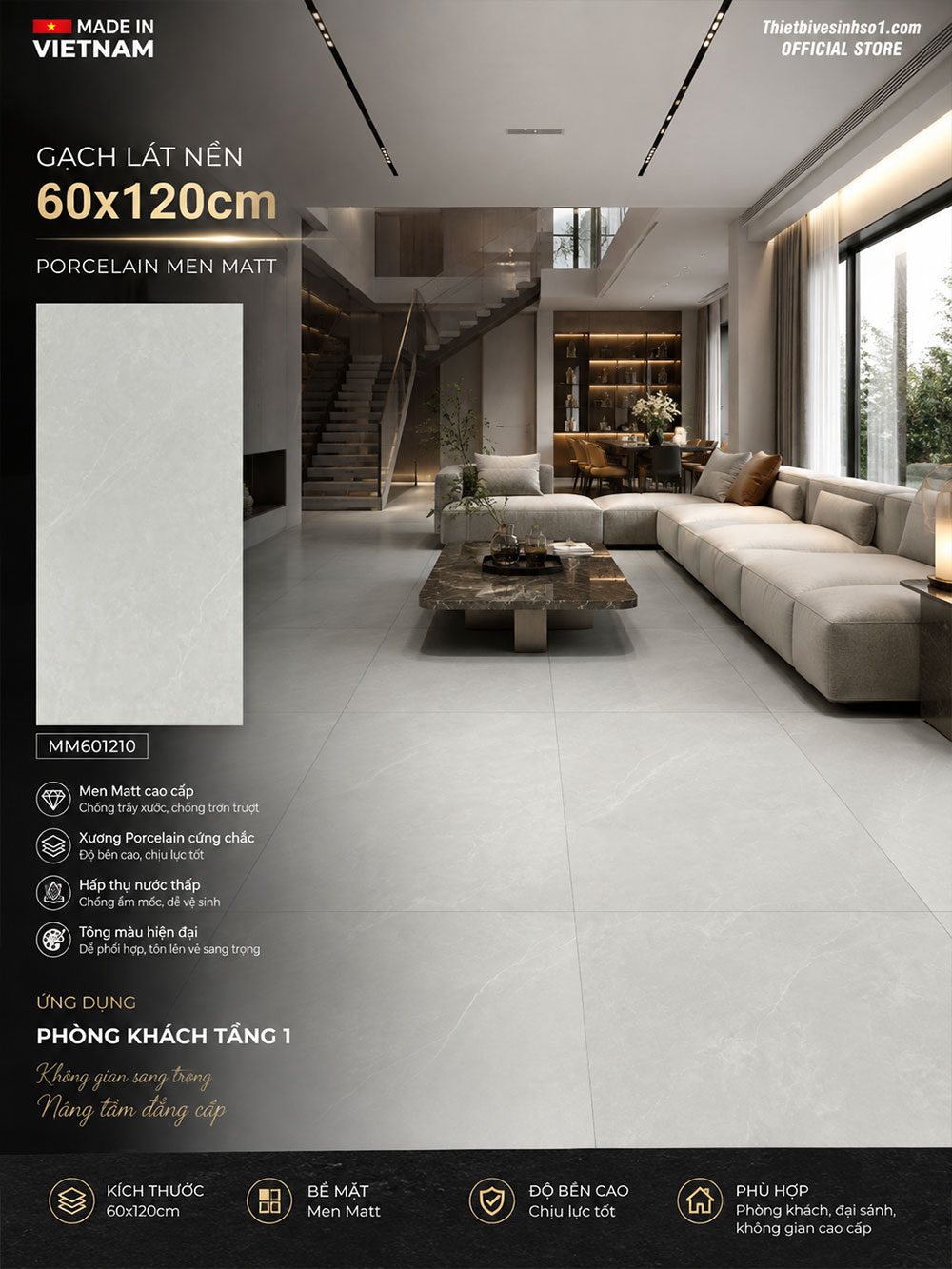 Gạch 60x120 Thắng Cường MM601210 Vân Xám Gạch 60x120 Thắng Cường MM601210 Vân Xám