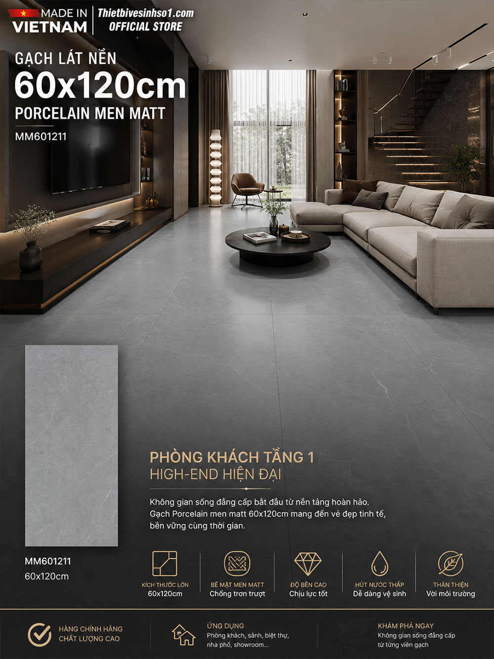 Gạch 60x120 Thắng Cường MM601211 Vân Ghi Xám Gạch 60x120 Thắng Cường MM601211 Vân Ghi Xám