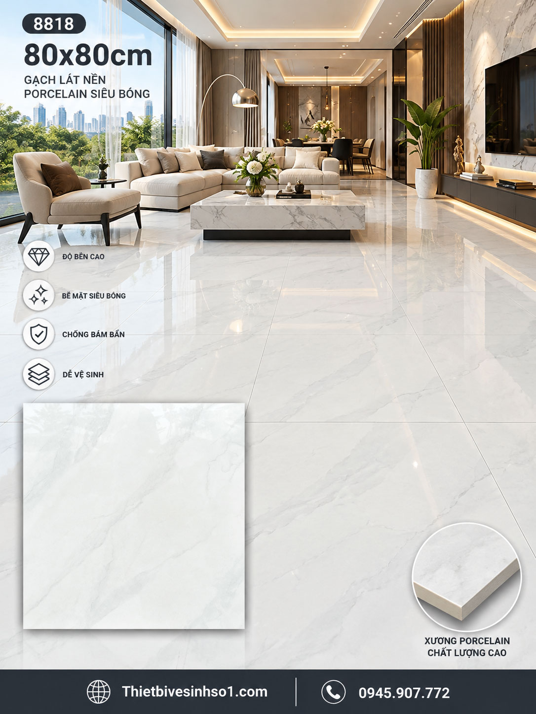 Gạch 80x80 Thắng Cường 8818 Trắng Khói Gạch 80x80 Thắng Cường 8818 Trắng Khói