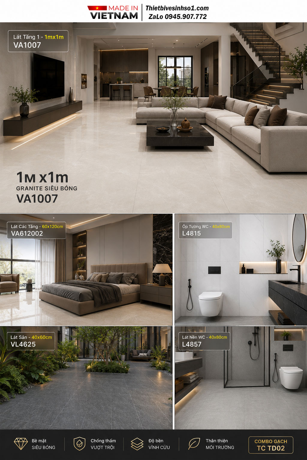 Combo Gạch Ốp Lát Thắng Cường TD02 Combo Gạch Ốp Lát Thắng Cường TD02