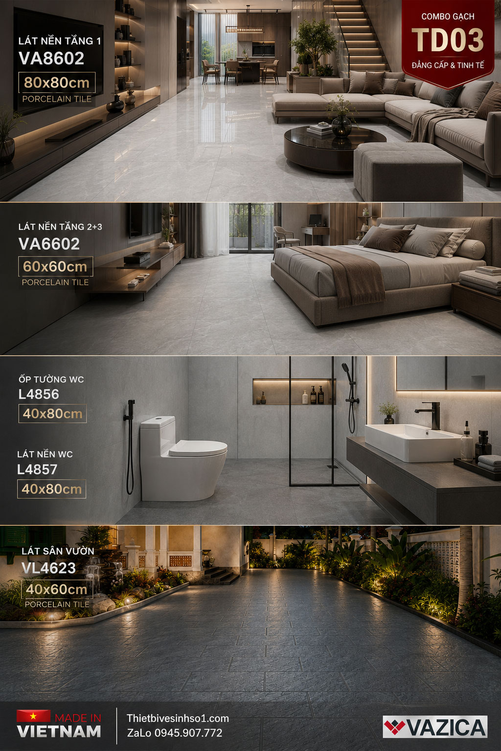 Combo Gạch Ốp Lát Thắng Cường TD03 Combo Gạch Ốp Lát Thắng Cường TD03