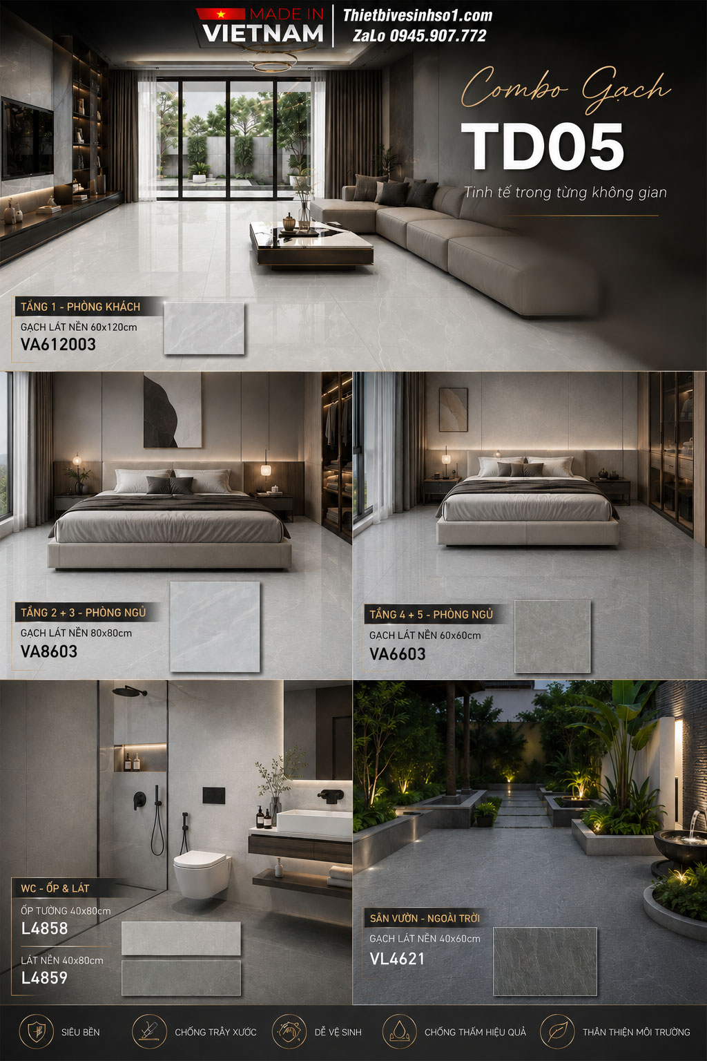 Combo Gạch Ốp Lát Thắng Cường TD05 Combo Gạch Ốp Lát Thắng Cường TD05