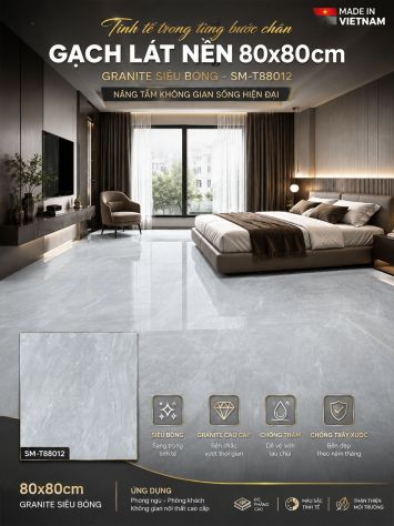 Gạch 80x80 Việt Ý SM-T88012 Vân Xám