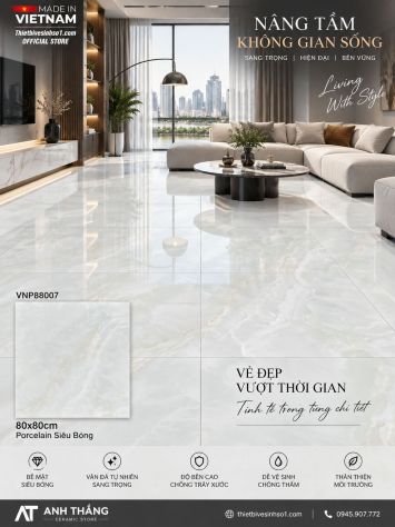 Gạch 80x80 VNHome VNP88007 Vân Đá Sáng