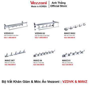 Bộ Vắt Khăn Giàn Kèm Móc Áo Vezzoni VZDVK-MAVZ