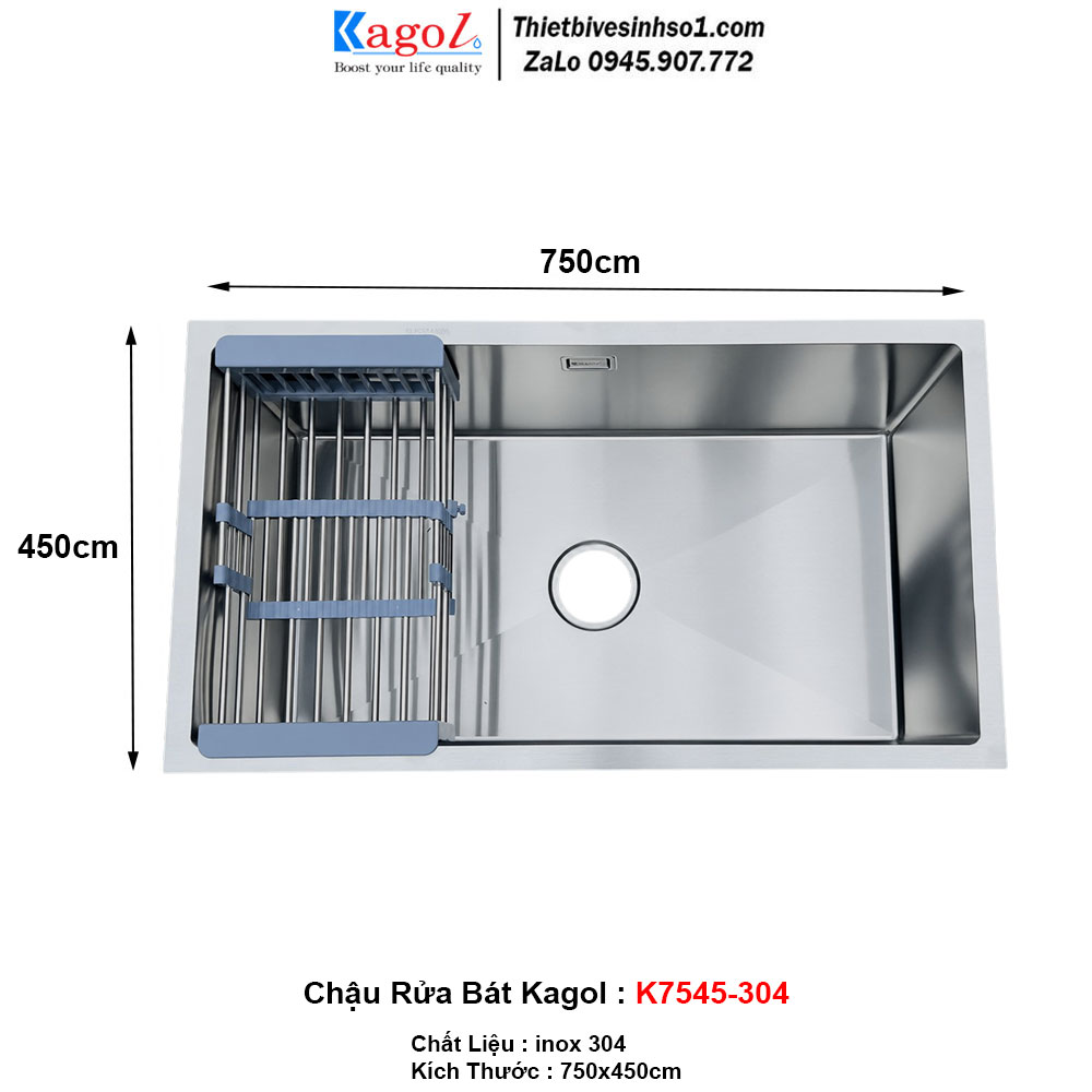 Chậu Rửa Bát 1 Hố Kagol K7545-304
