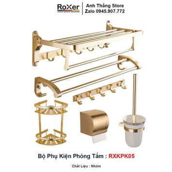 Bộ Phụ Kiện 6 Món Nhôm Mạ Vàng Phòng Tắm RXKPK05