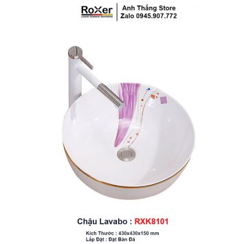 Chậu Lavabo Tròn Viền Vàng Đặt Bàn RXK8101