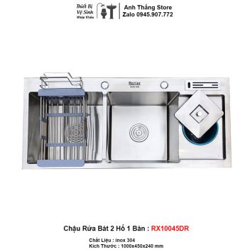 Chậu Rửa Bát 2 Hố 1 Bàn inox 304 RX10045DR